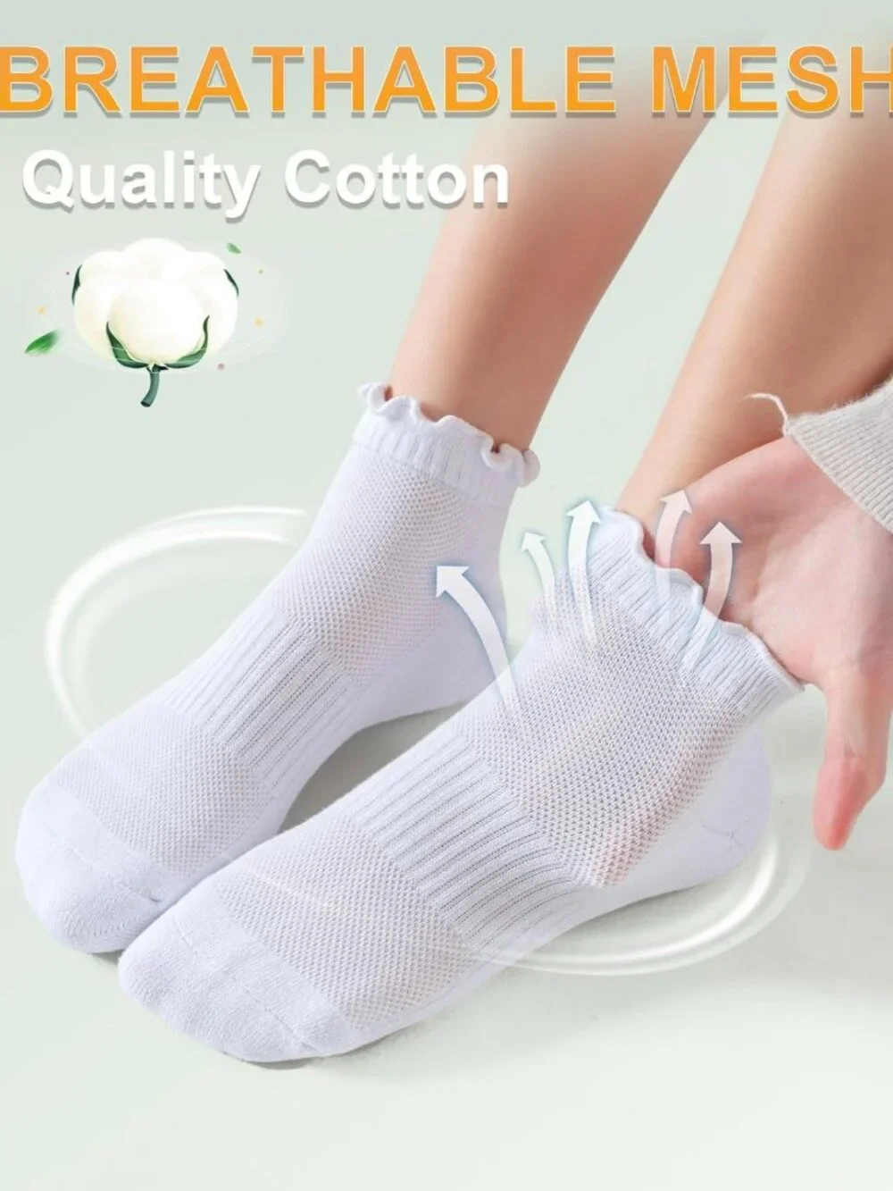 6-Pack Women's Ruffle Ankle Athletic Cotton Socks, Size 5-9, Comfy & Stylish